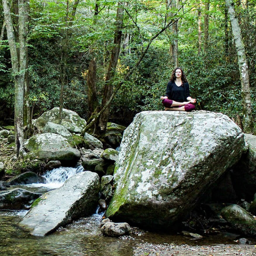 smokies yoga near water - Himalayan Institute